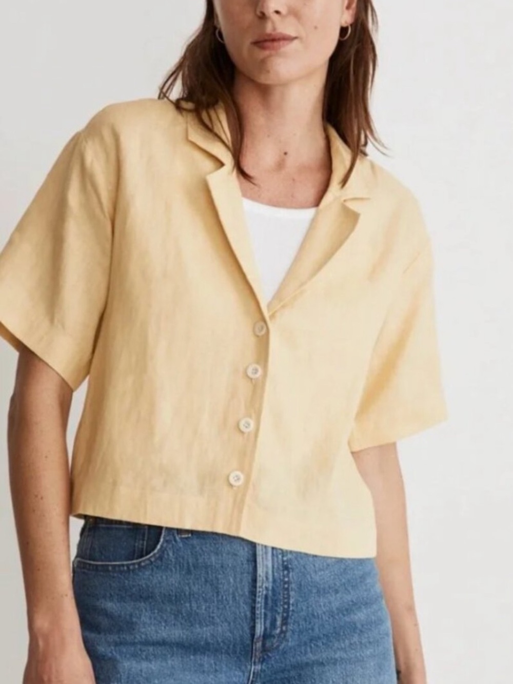 Madewell cropped yellow linen top